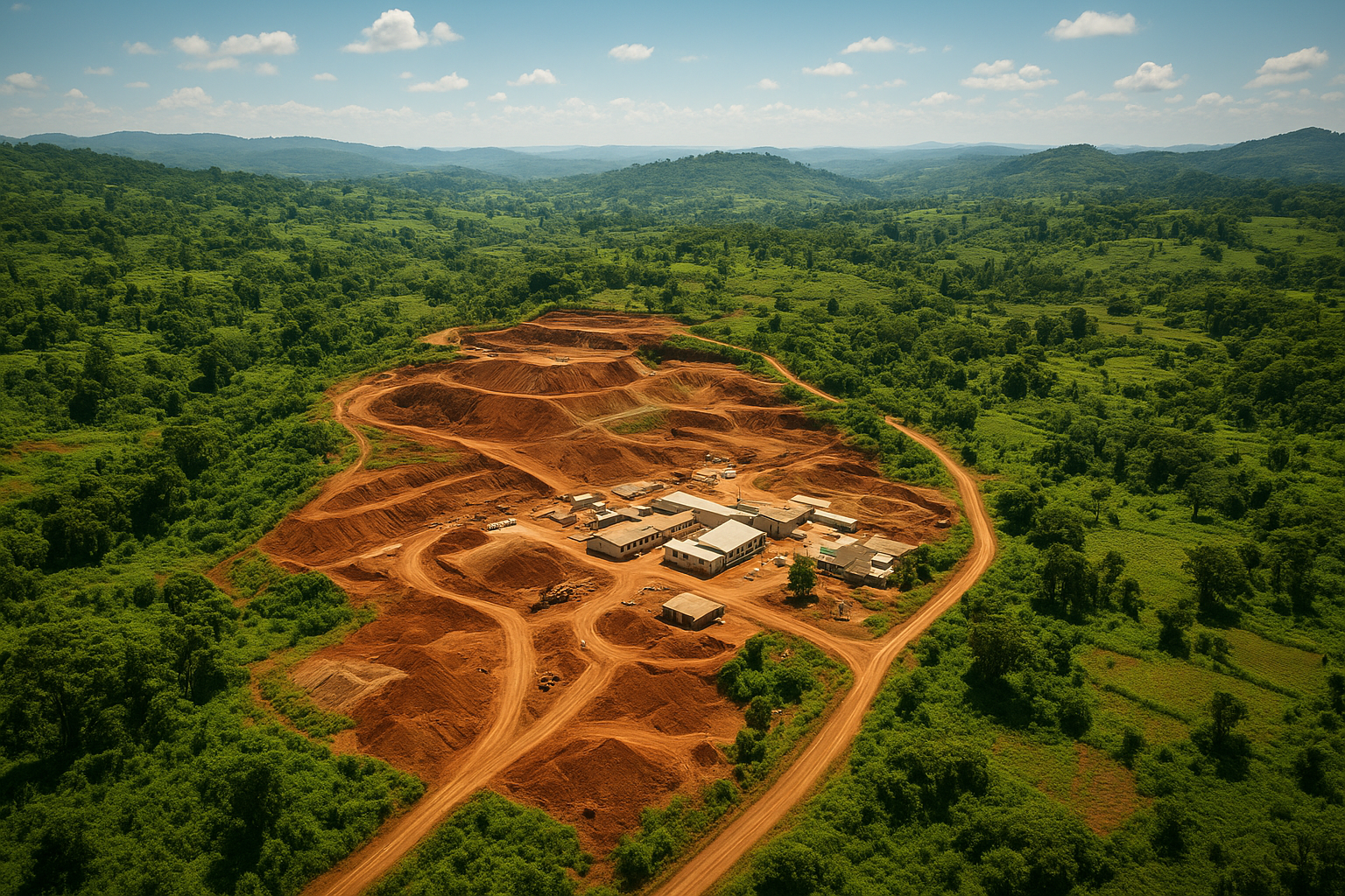 An aerial view of the Wagagai mining site in Uganda.
